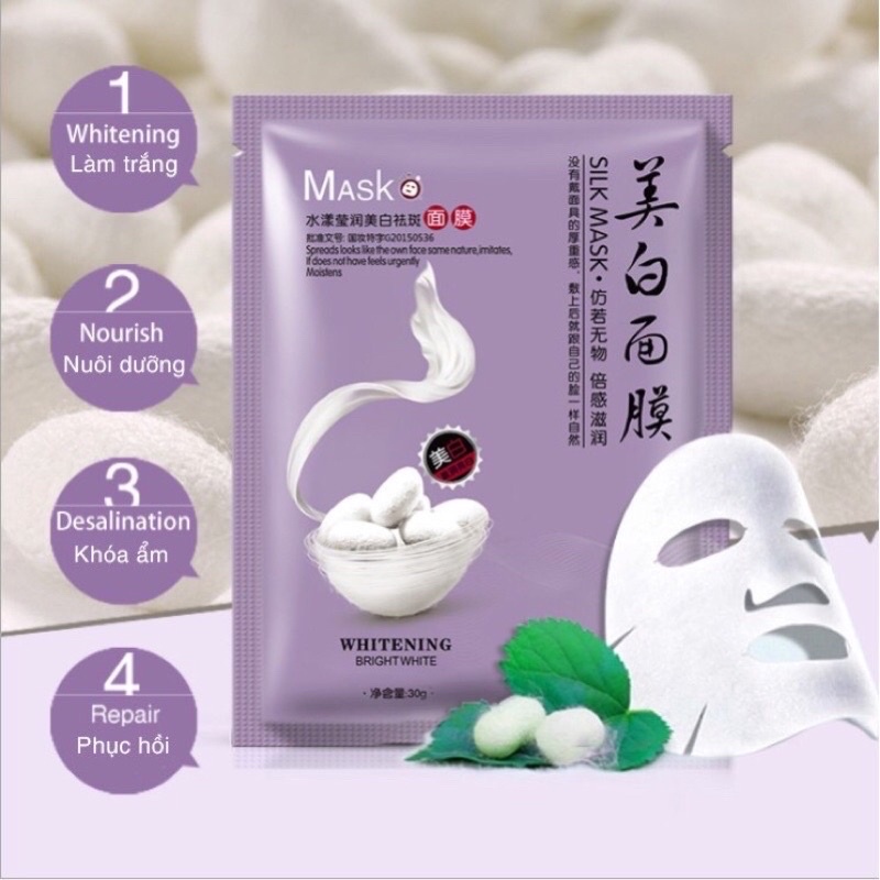 Mặt Nạ Tơ Tầm Cao Cấp Dưỡng Trắng - Cấp Ẩm Thải Độc Da Hàng Nội Địa Trung