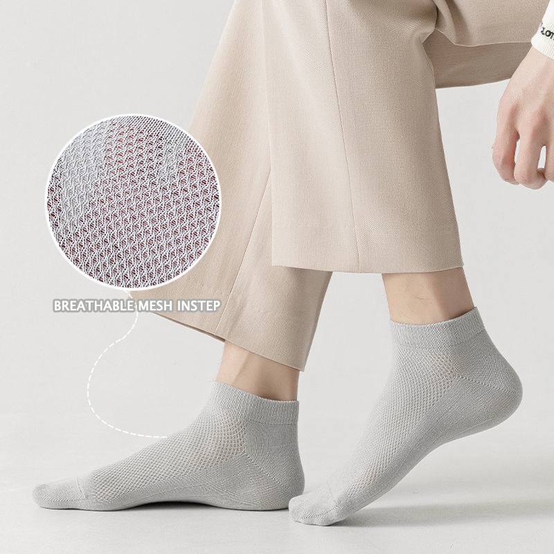 Vớ cotton Cổ Thấp Màu Trơn Thoáng Khí Thời Trang Cho Nam