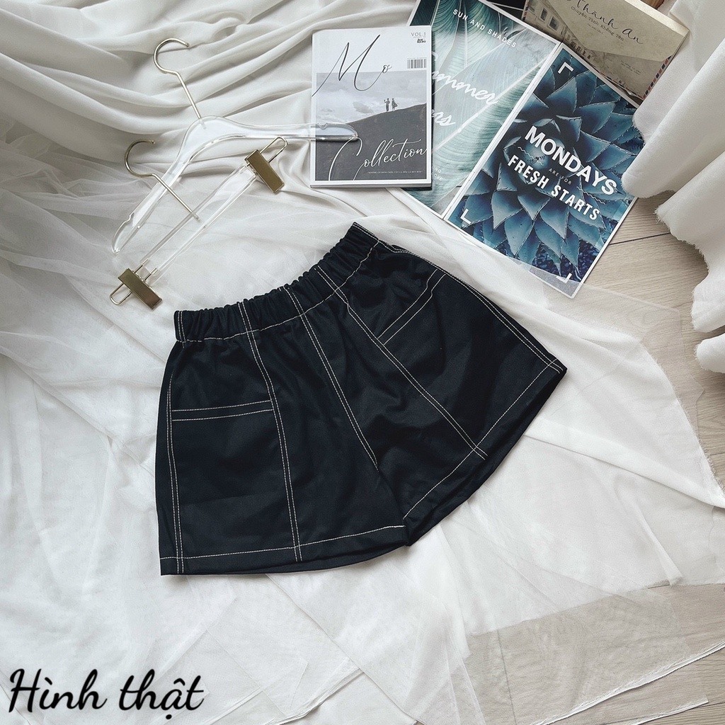 Quần short đùi nữ viền chỉ nổi phối 2 túi lớn u