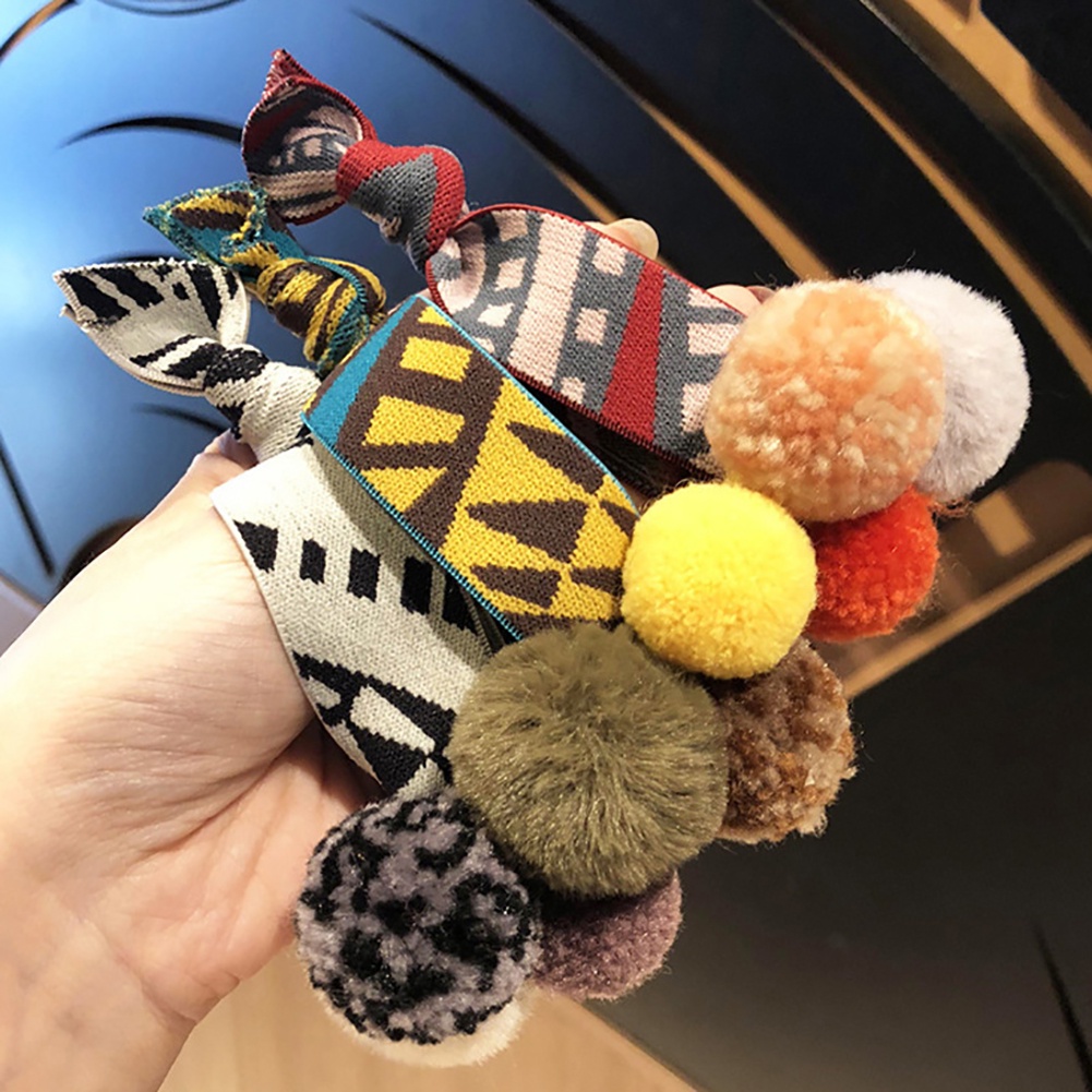 Dây thun cột tóc đính bóng lông co giãn cho nữ