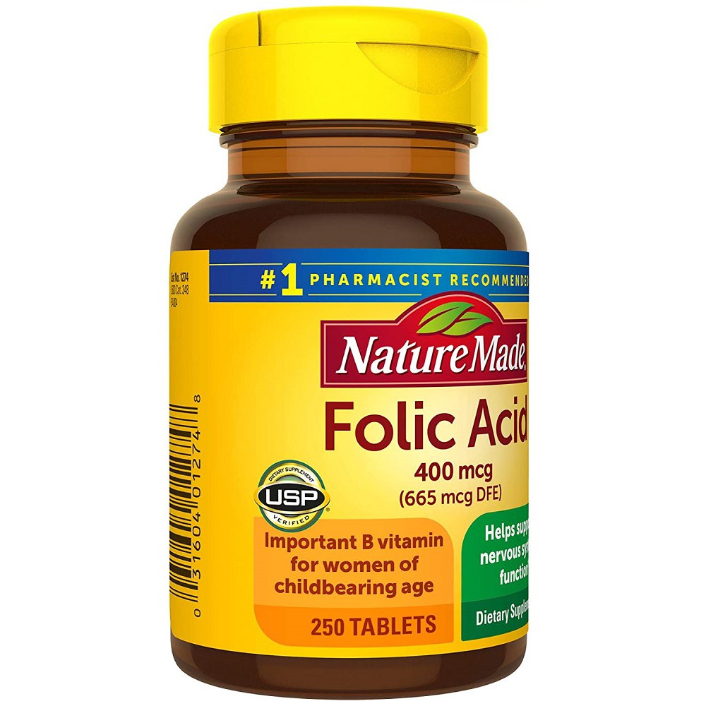 Viên uống Folic Acid 400mcg 250 viên Nature Made - USA