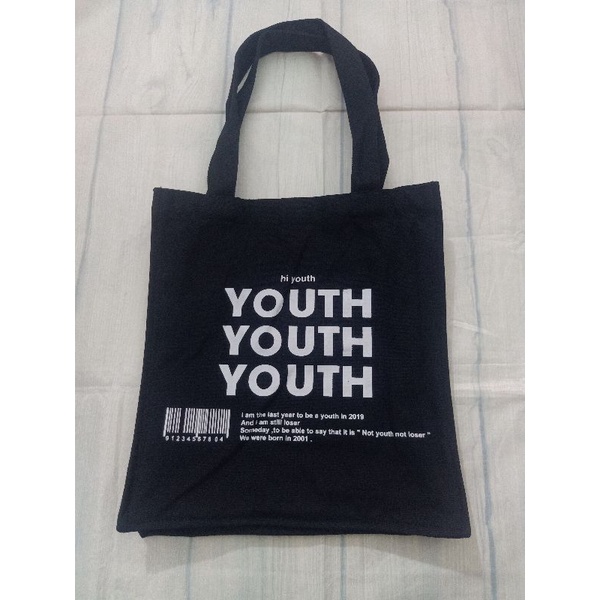 Túi vải, túi tote đáy vuông Youth 2 màu đen, be