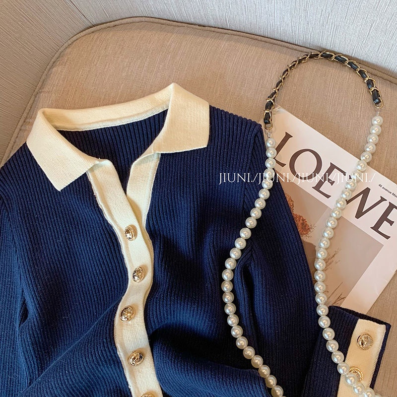 Áo Cardigan Dệt Kim Dáng Ngắn Màu Xanh Navy Thời Trang Mùa Thu Cho Nữ  tao bao