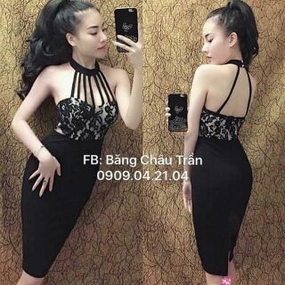 Đầm body cổ yếm đan dây ngực