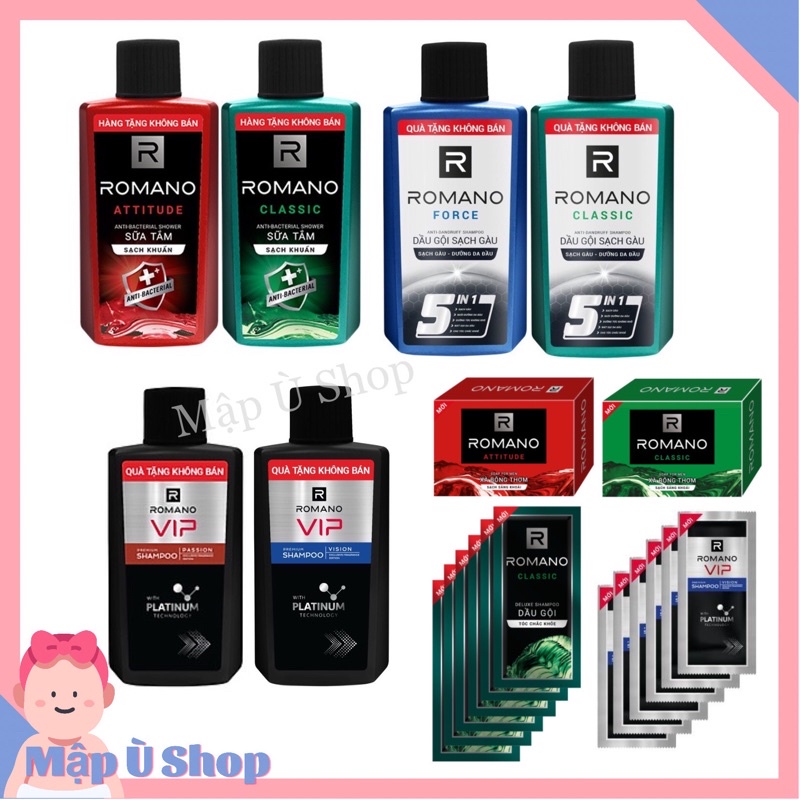 Dầu gội Sữa tắm Romano Vip / 2in1 Gen Z / Romano 5in1 sạch gàu hàng quà tặng mini 60g / Gội dây 12 - 14 gói Romano