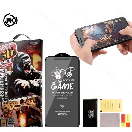 Kính Cường Lực Chống Vân Tay WK 3D Kingkong Dành Cho Game Thủ cho IPHONE 7/8/7P/8P/X/XS/XXR/XS Max/11 Pro/11/11 Pr