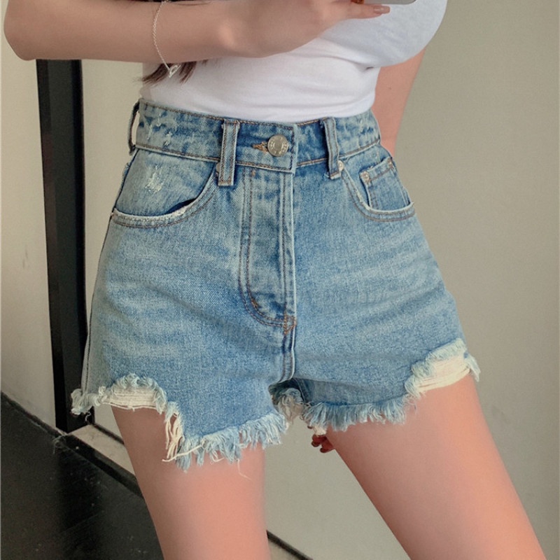 Quần Short Denim Lưng Cao Siêu Quyến Rũ Cho Nữ