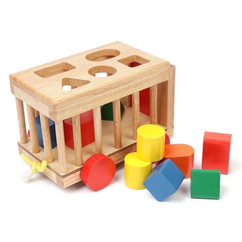 Xe thả hình thả khối bằng gỗ giúp bé phát triển tư duy logic - đồ chơi cao cấp Bihouse