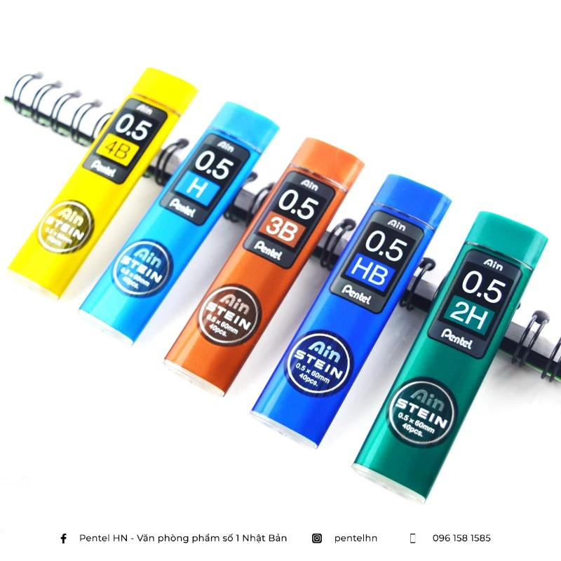 Ruột Chì Kim Pentel Ain Stein 2B Ngòi 0.2/0.3/0.5/0.7/0.9mm  | Cấu Trúc Tổ Ong Siêu Cứng | Nét Viết Trơn Mượt