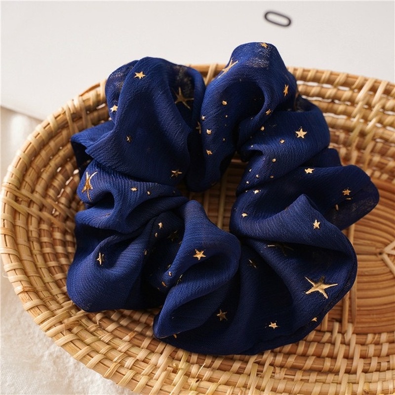 Dây Buộc Tóc Cao Su Bọc Vải Chiffon Lấp Lánh Thời Trang Cho Nữ