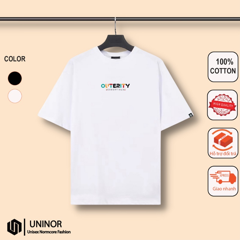 Áo thun cotton oversize Uninor áo phông ngắn tay form rộng unisex in hình signature outerity