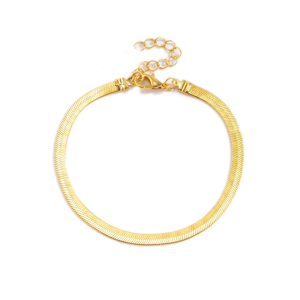 Vòng tay 19A1385 kiểu xương rắn phẳng dáng ngắn đơn giản phong cách cao đẳng dễ phối đồ cho cặp đôi