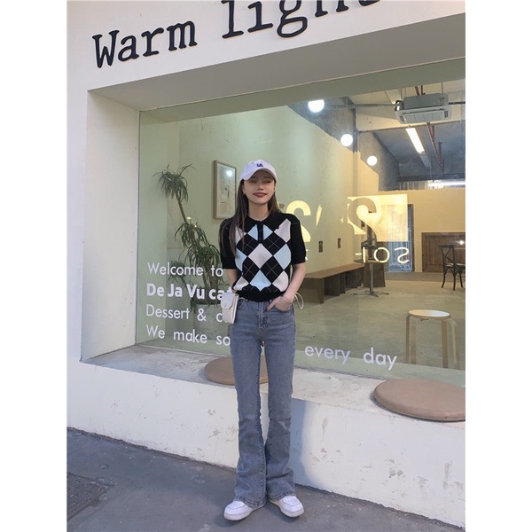 [ SẴN ] Áo polo croptop ô trám ( 2 màu: trắng/ đen ) | BigBuy360 - bigbuy360.vn