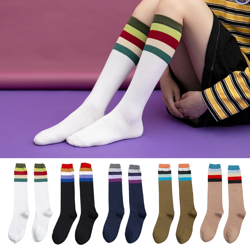 Xiangbao Vớ Thể Thao Dài Đến Đầu Gối Kẻ Sọc Cá Tính Cho Nữ Acce