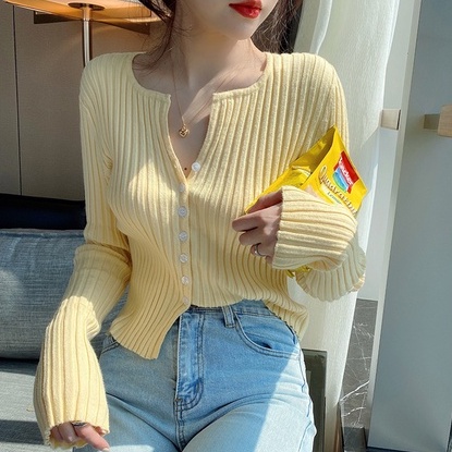 Áo cardigan dệt kim ZHELIHANGFEI tay dài cổ chữ V dễ phối đồ