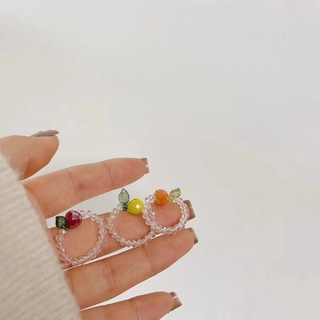 Nhẫn pha lê co giãn họa tiết trái cây nhiều màu sắc dễ thương xiaoqing