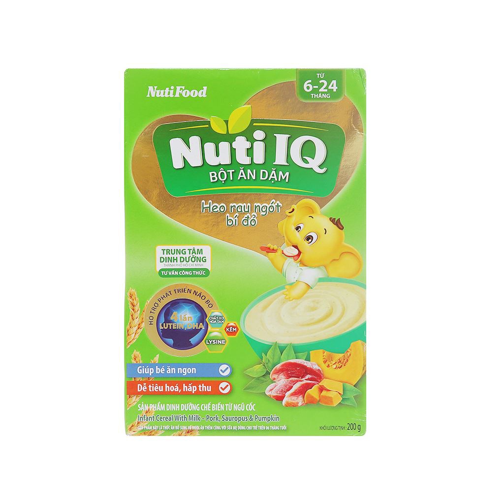 Bột ăn dặm NutiFood heo rau ngót bí đỏ hộp 200g/hộp cho bé [6 - 24 tháng]