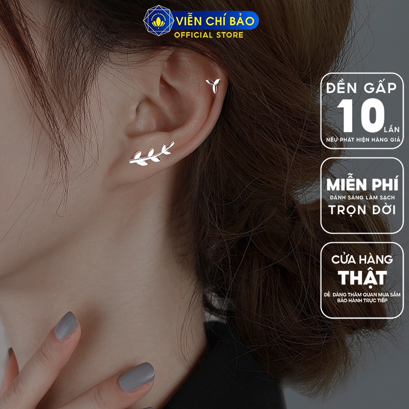 Bông tai bạc nữ cành lá chất liệu bạc 925 thời trang phụ kiện trang sức nữ Viễn Chí Bảo E026