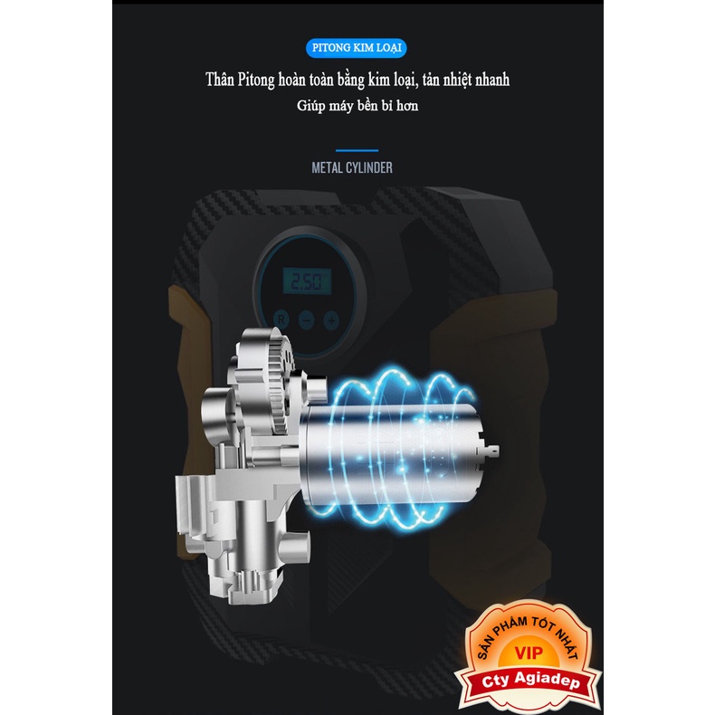 Bơm lốp ô tô Cao cấp có màn hình led - tự ngắt Carsun chính hãng- Agiadep.com