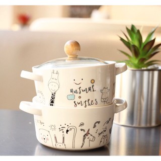 Nồi ăn mì bằng sứ nắp kính phong cách Hàn Quốc [Rẻ nhất Shopee]