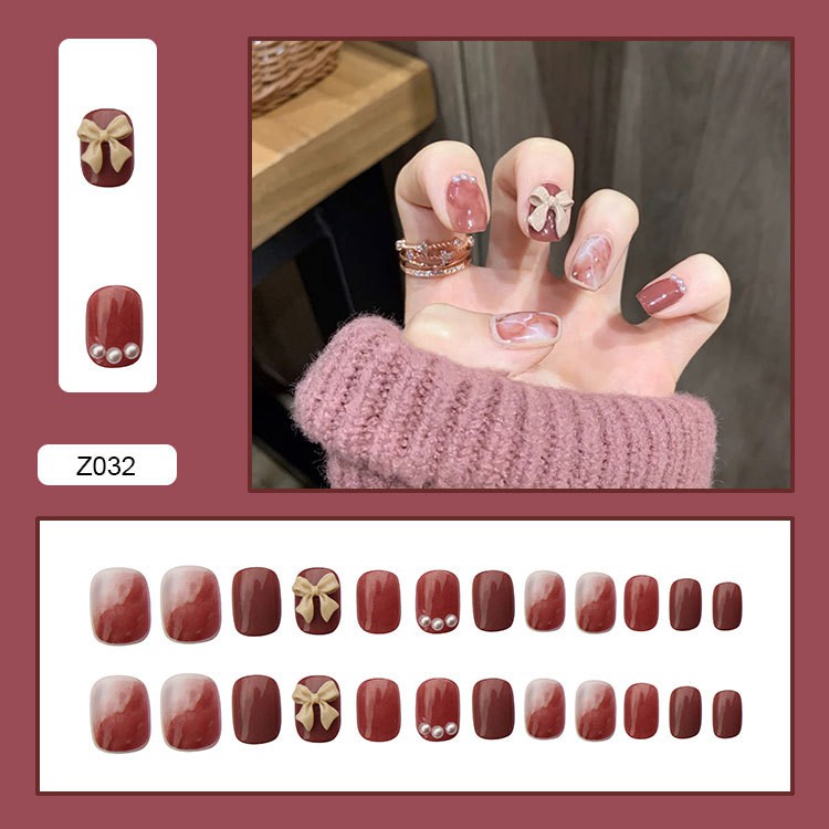 Set 24 móng tay giả SUAKE đính nơ thiết kế dễ thương cho nữ