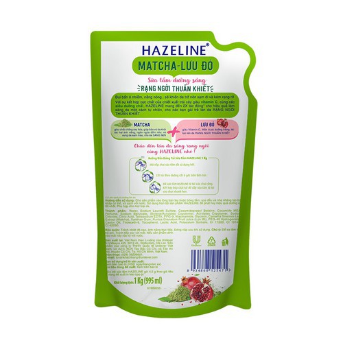 Sữa tắm Hazeline Lựu đỏ & Matcha (Xanh) Túi 1Kg