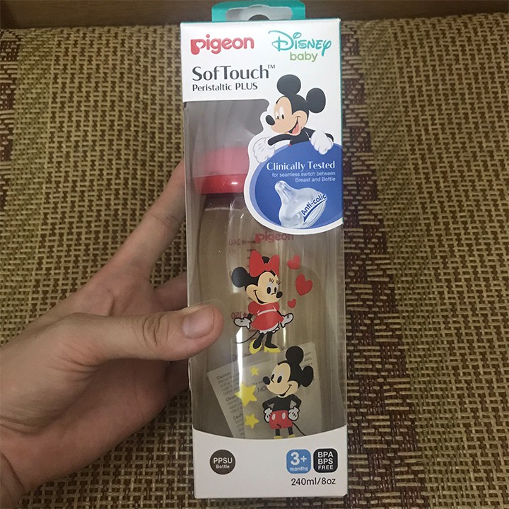 Bình sữa cổ rộng Disney PPSU Plus Pigeon 160ml/ 240ml