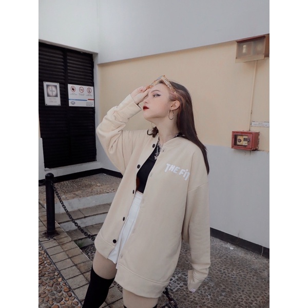 Áo khoác basic THE FIT BLUE CREAM ,  áo Cardigan  nỉ chân cua 100% cotton dày, đứng form, thoáng mát (  chính hãng)