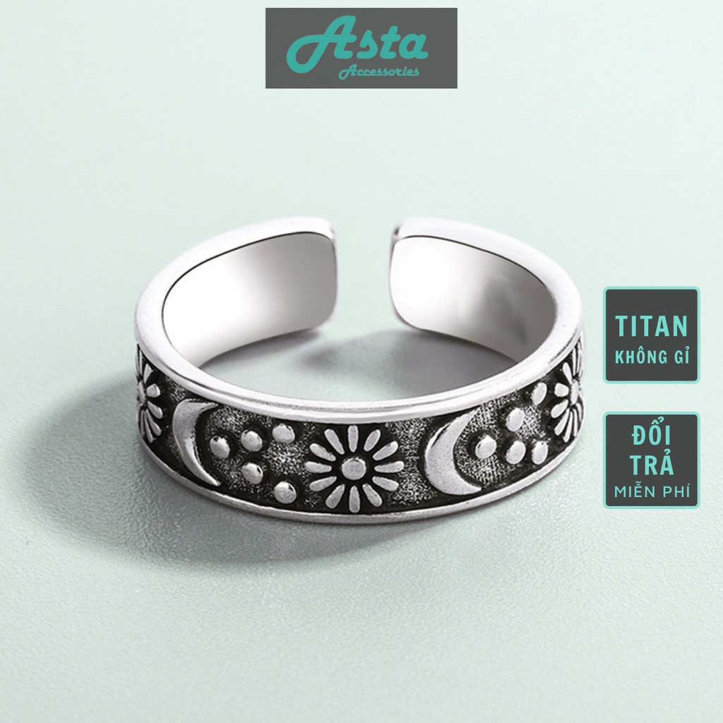 Nhẫn nam nữ tròn Asta Accessories màu bạc thời trang chất Titan đẹp đơn giản không gỉ - Nhẫn Sun & Moon