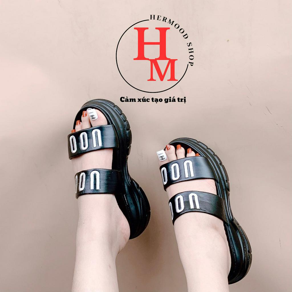 Dép 2 quai ngang nữ thêu chữ UOO đế cao siêu nhẹ êm chân cao cấp 2023 2 màu HERMOOD