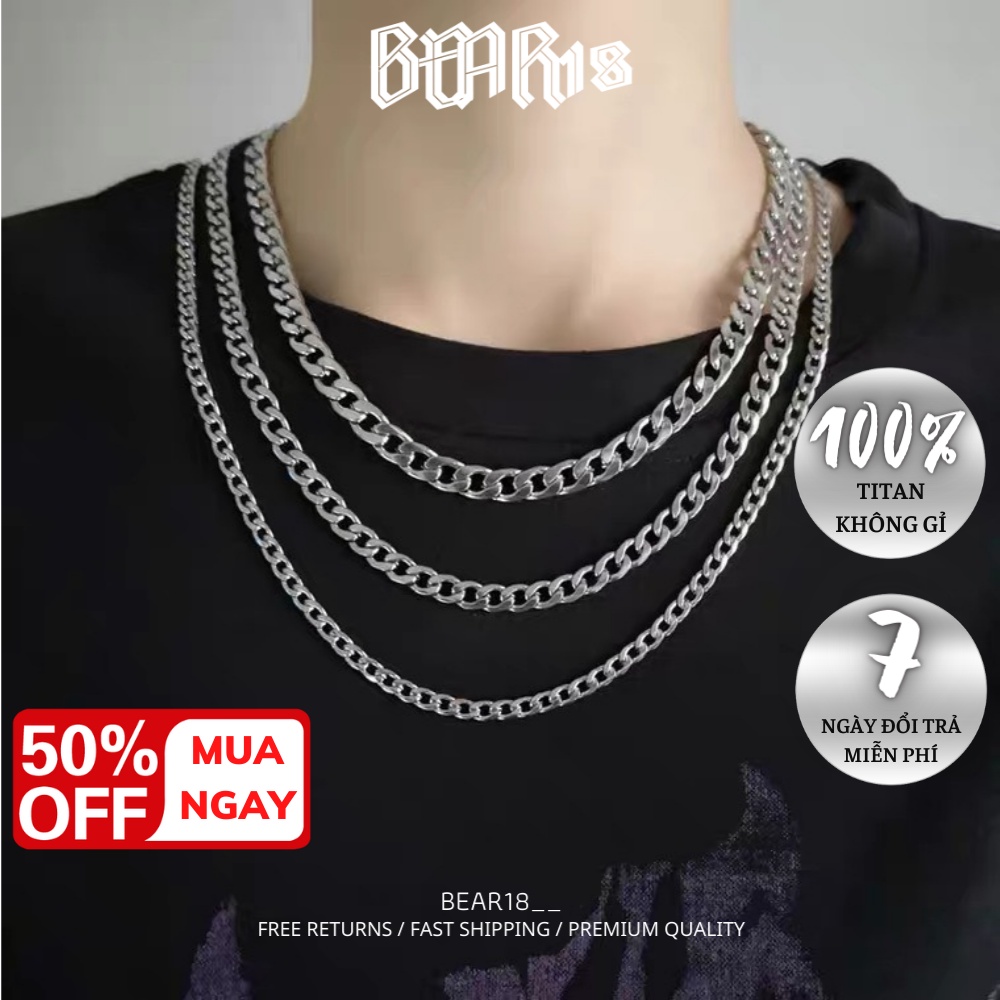 (FULL SIZE) Dây chuyền bạc thép titan không gỉ mắc xích trơn đơn giản cá tính unisex 5mm 7mm 9mm BEAR18