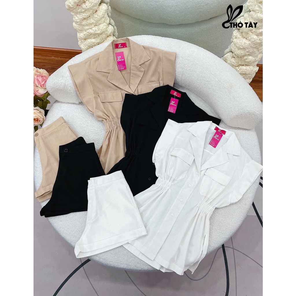 Set vest linen nhún eo THỎ TÂY S469X362