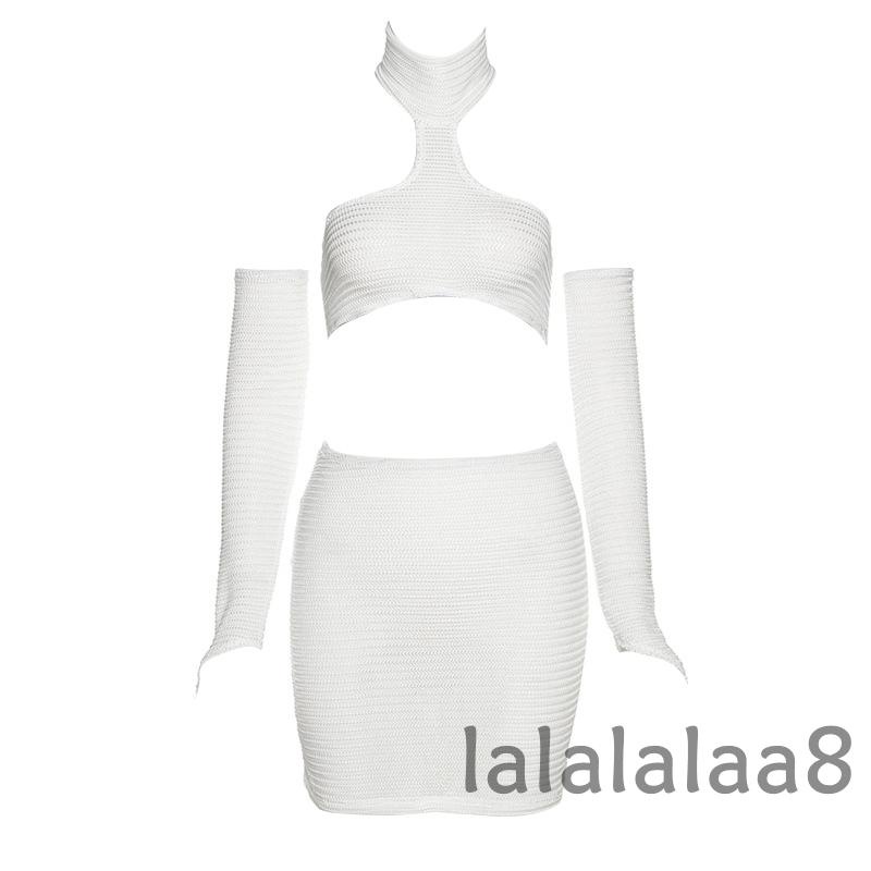 Set Áo Lửng Cổ Yếm Và Chân Váy Lưng Cao Phong Cách Đường Phố Thời Trang Cho Nữ La8-YS