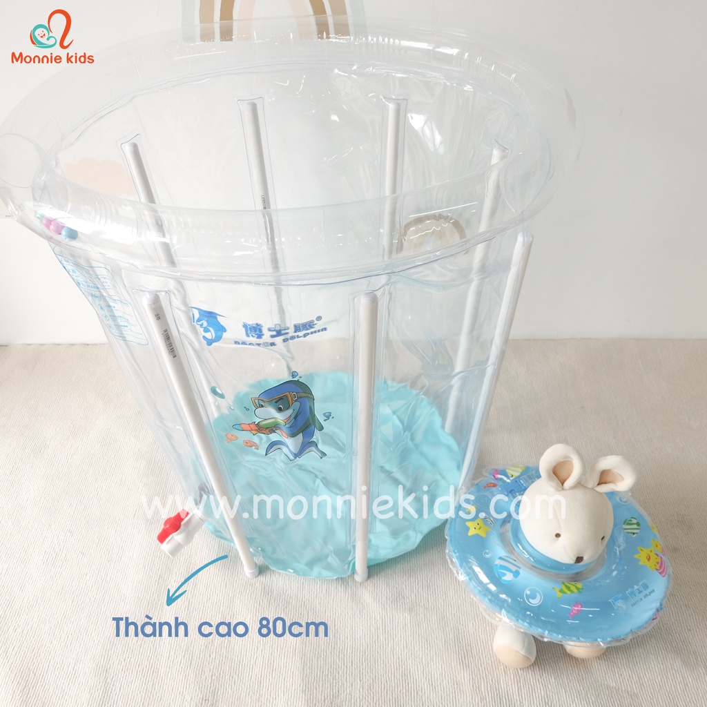 Bể bơi thành cao cho bé Doctor Dolphin 80x80cm, bể tắm đứng tập bơi kèm phao cổ - Monnie Kids