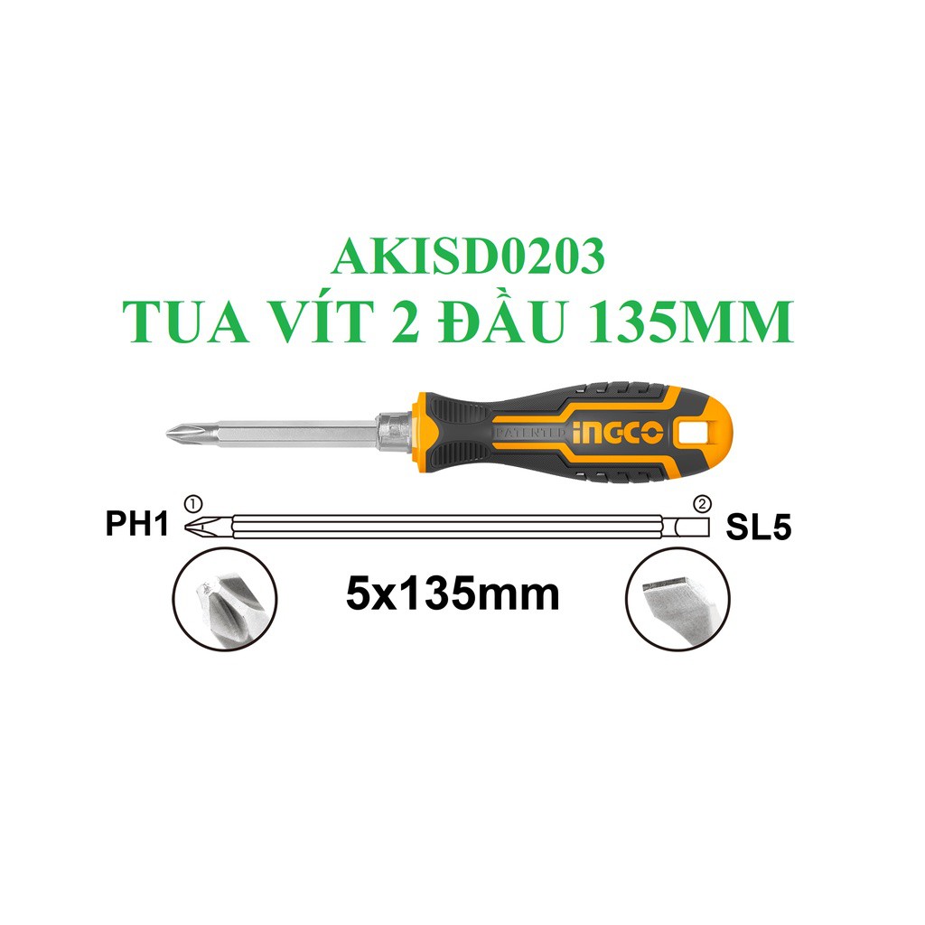 AKISD0203 Tua vít 2 đầu 135mm hiệu Ingco