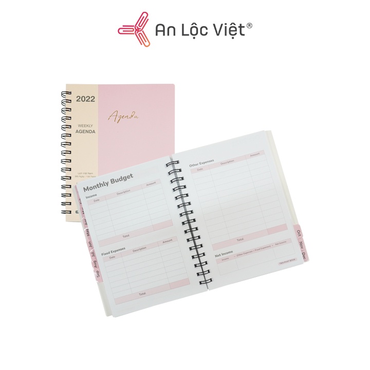 Sổ lò xo Agenda Weekly A5 Trắng mịn có lịch ngày tháng