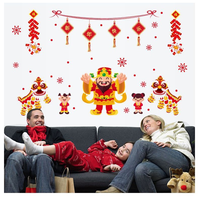 Decal dán kính và băng treo trang trí Tết trang trí cửa sổ, cửa kính khách sạn, cửa ra vào, tường gạch men