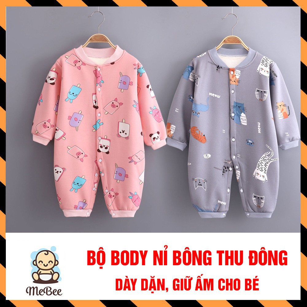 Bộ Body Nỉ Bông thu đông dài tay giữ ấm cho bé 2- 12 tháng