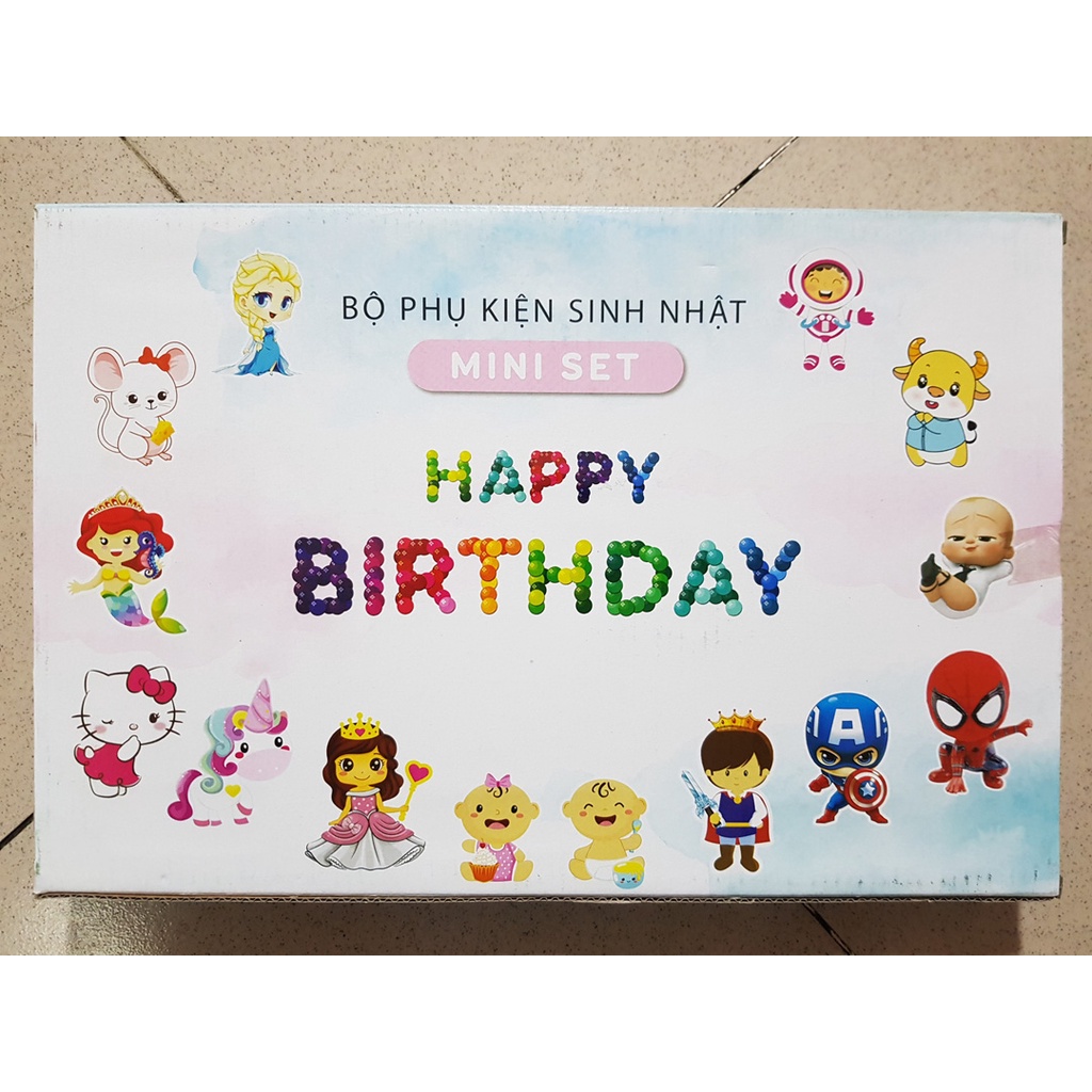 Bộ phụ kiện trang trí bàn sinh nhật chủ đề hoạt hình kitty elsa spiderman tiên cá , cá mập cho bé gái và bé trai