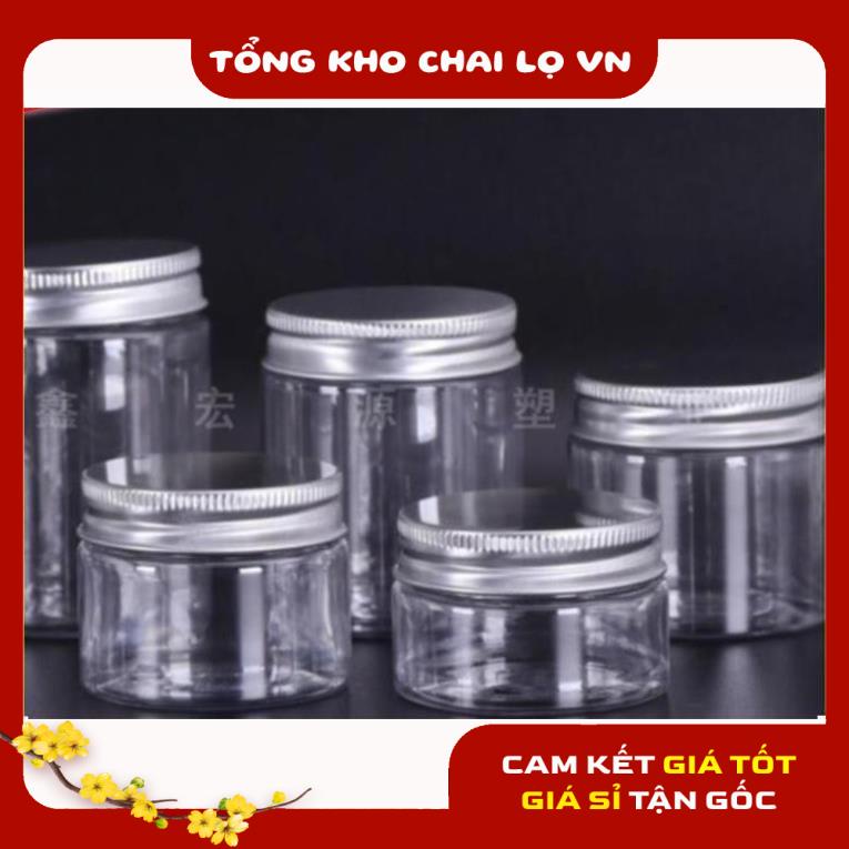 Hủ Đựng Kem ❤ SIÊU RẺ ❤ Hũ nhựa pet Trong Nắp Nhôm 50g 100g 200g 250g đựng mỹ phẩm, thực phẩm, đồ khô, ngũ cốc