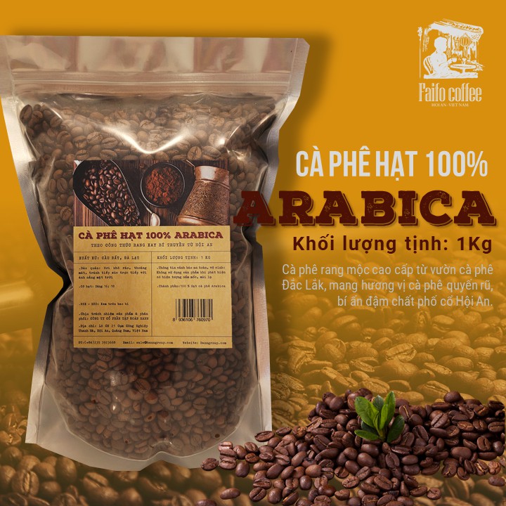 Cà phê nguyên hạt Arabica Faifo Coffee 1kg - Cà phê rang mộc nguyên hạt pha máy pha phin