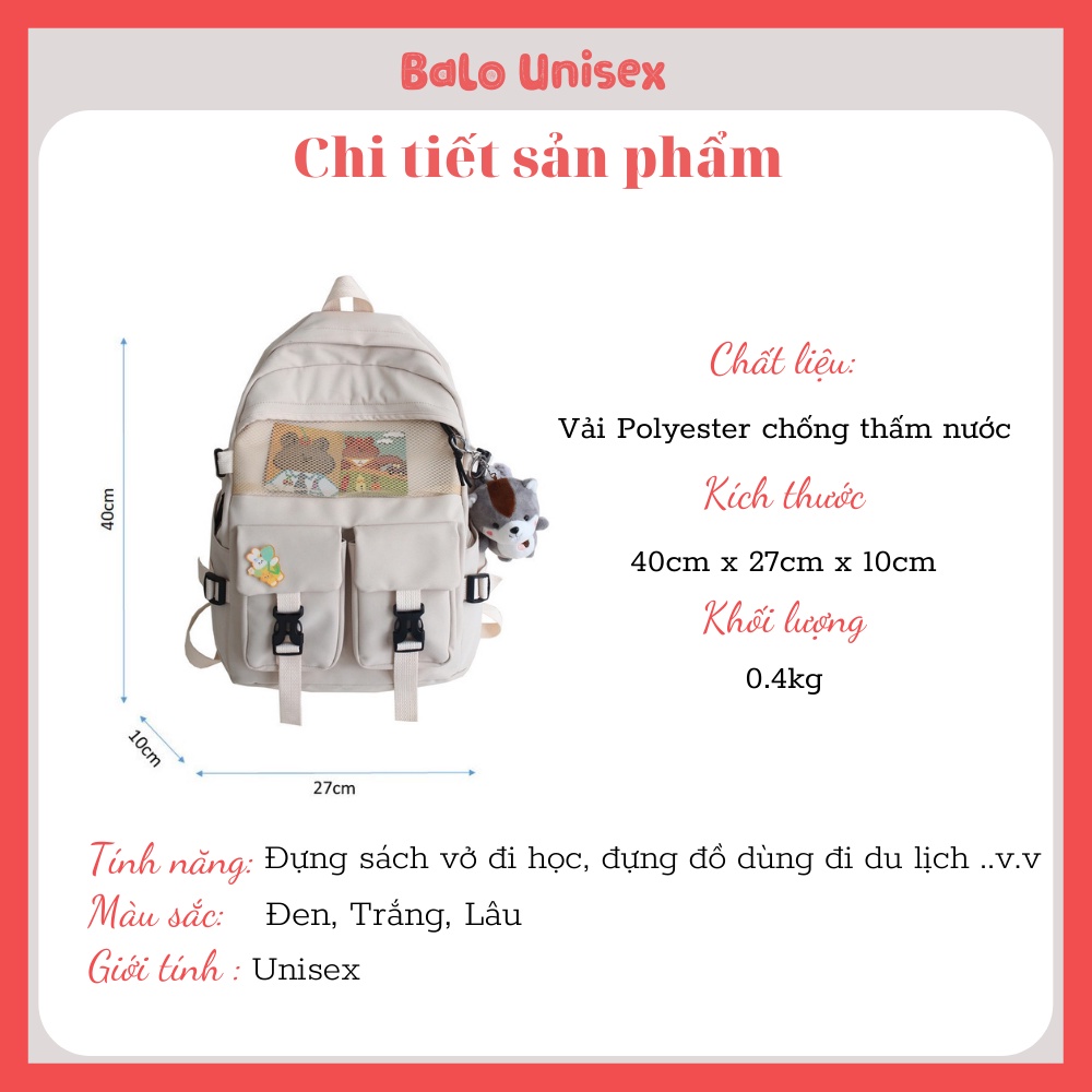 Balo Ulzzang Hàn Quốc chống nước nam, nữ, Balo thời trang Basic 602ULZ