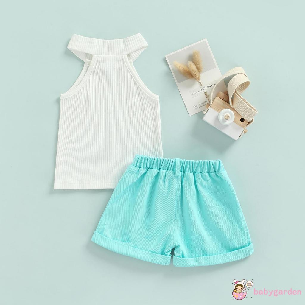 Set Áo Cổ Cao Không Tay + Quần Short Thời Trang Cho Bé Gái 2-7 Tuổi