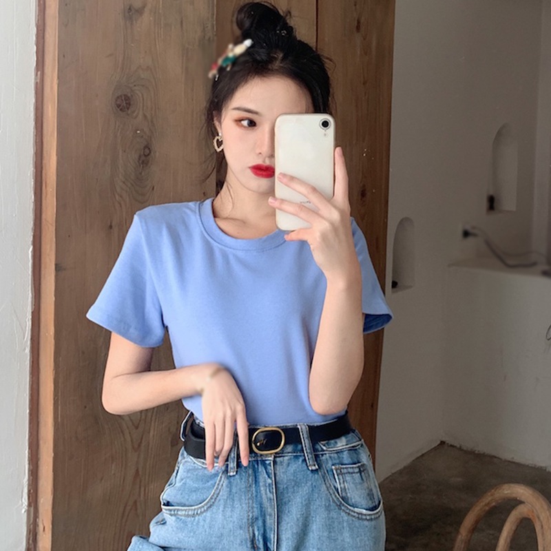 Áo Thun Tay Ngắn Màu Trơn Trẻ Trung Năng Động Cho Nữ