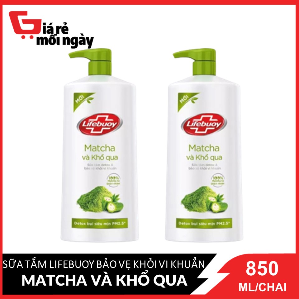 COMBO 2 Chai Sữa tắm Lifebuoy Bảo Vệ Khỏi Vi Khuẩn Matcha Và Khổ Qua (Xanh Lá) Chai 850ml x 2