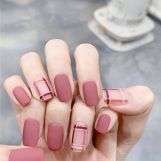 Bộ 24 Móng tay giả Caro nhám hồng (Tặng keo)