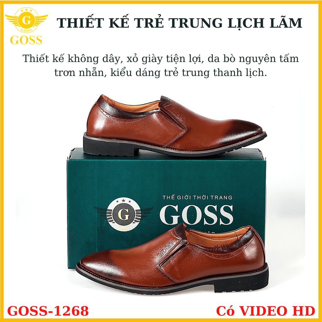 Giày Tây Không Dây Da Bò Mềm Mũi Nhọn