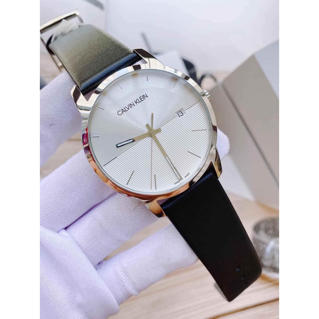 Đồng hồ nam chính hãng Calvin Klein - Máy Quartz pin Thụy Sĩ - Kính khoáng cường lực - Dây da đen