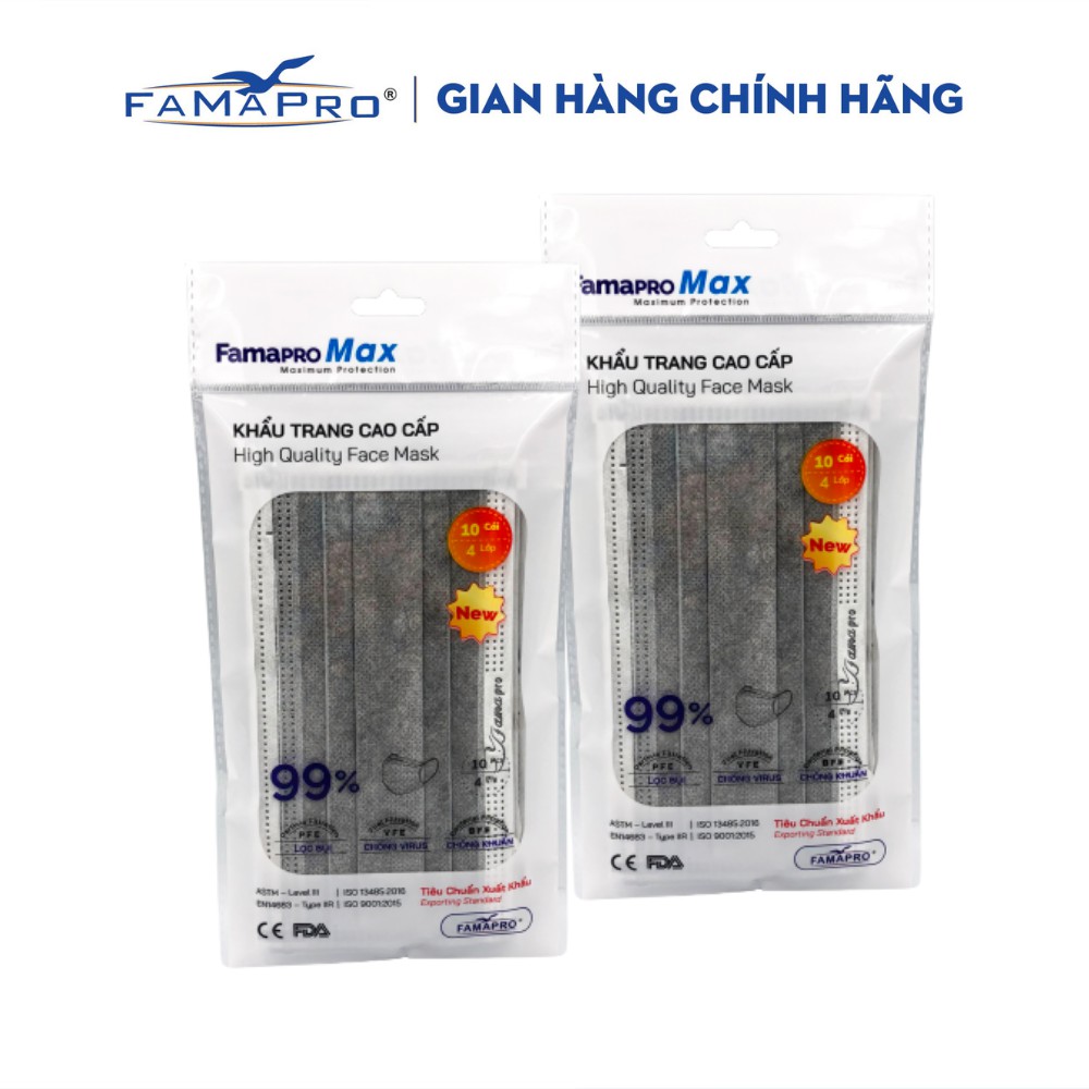 [TÚI-10 CÁI-MÀU XÁM] COMBO 2 TÚI Khẩu trang y tế cao cấp kháng khuẩn 4 lớp Famapro max | WebRaoVat - webraovat.net.vn