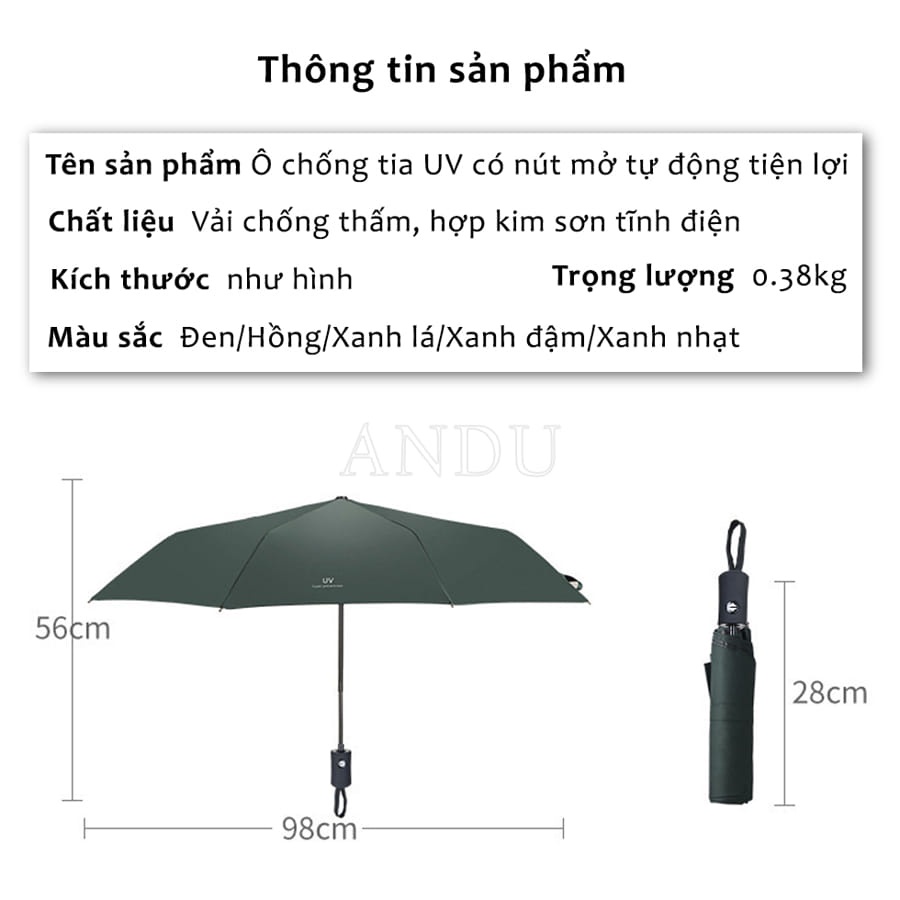 Ô Gấp Gọn Phủ Lớp Chống Tia UV  Mở Tự Động 2 Chiều - Dù UV Đi Nắng Đi Mưa Siêu Tiện